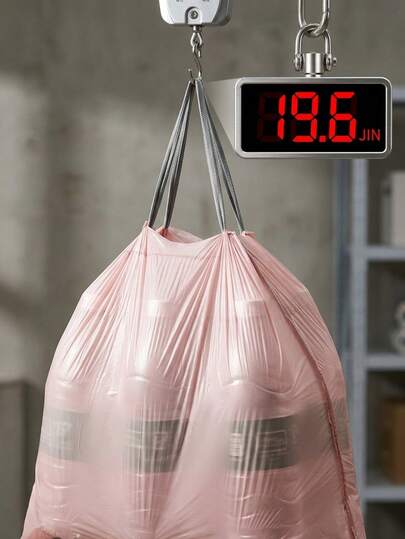 19.6公斤承重粉色抽绳垃圾袋，无缝底部，大卷装，厨房垃圾袋