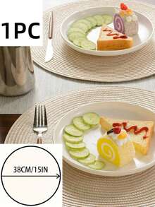 1/4/6/12pcs Bohemian Style Placemats, Minimalist Woven Round Coasters, Tabletop Decor, Home Party Table Decoration - Ivory - View 11