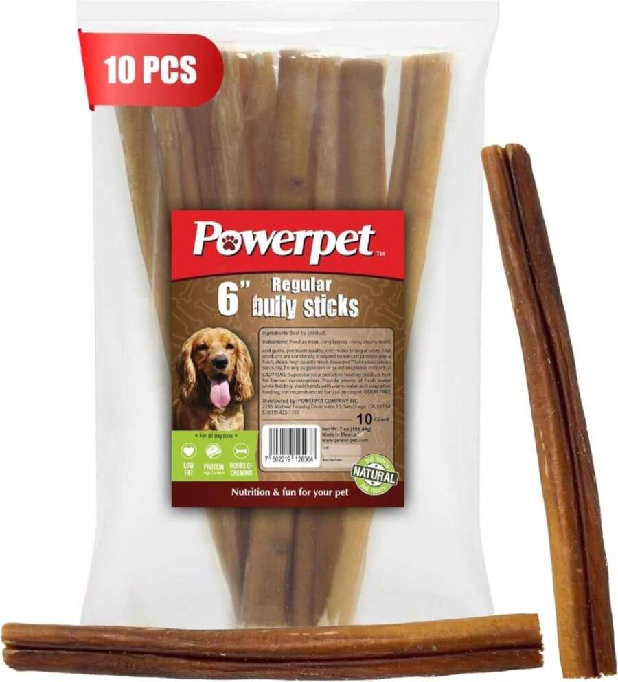Powerpet 100% Natural Bully Stick - High Protein, Low Fat, Healthy Dog Treats, Long-Lasting Dog Chews, Easily Digestible, Cleans Teeth, Low Odor, for All Breeds &amp; Sizes, 12" - 12 Count - ColorC - Ver 1