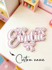 1pc Personalized Bow Nameplate For Kids Room Decor. This Exquisite Double-Layer Bow Nameplate Is Cut From 5mm Thick Wooden Board (Total Thickness 10mm). Back To School Gift - Black - View 9