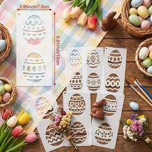 6 khuôn vẽ hình thỏ trứng Phục Sinh có thể tái sử dụng, khuôn vẽ hoạt hình cho trứng dùng trong thủ công mỹ nghệ, trang trí nội thất, dệt may, tường, biển hiệu, trang trí ngày lễ. - Bộ - Xem 2