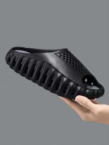 Men's Outdoor Slippers, Summer Strap Massage Bottom Casual Slippers, Lightweight Breathable Beach Sandals - Black - View 7
