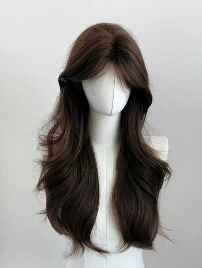 Dark Brown Layered Wavy Wig For Women 24 Inch Long Synthetic Wig Natural Looking Hairpiece For Daily Wear Party Cosplay Wedding Use