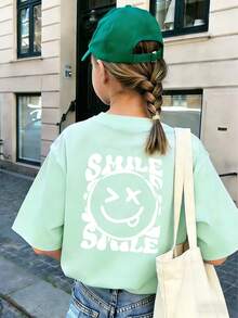 Tween Girls' Casual Funny Print Crew Neck Short Sleeve T-Shirt, Summer Top - Mint Green - View 4