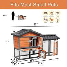Chicken Coops,Wooden Outdoor Duck Coop, Outdoor 2-Tier Hen House  Poultry Quail Cage Rabbit Hutch Pet Hideout With Ramp,Waterproof Roof And Pull-Out Tray For Small Medium Animals-Expandable Design - 黃色 - 查看 8
