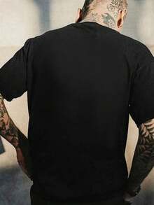 Men's Casual Letter & Cartoon Graphic Print Round Neck Short Sleeve T-Shirt, Emo - Black - View 2