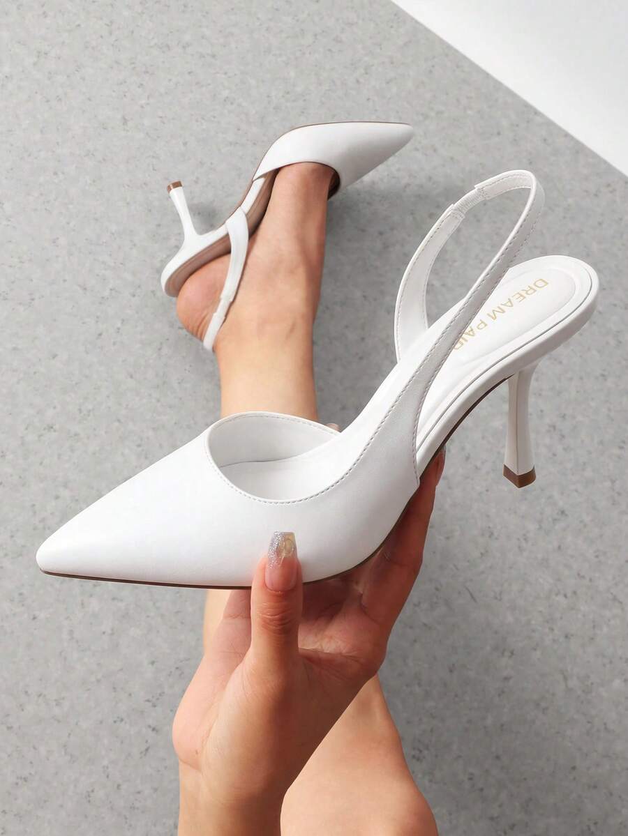 Women's Slingback Kitten Heels Pointed Toe Stiletto D'Orsay Pumps – Closed Back Dress Shoes For Wedding, Work, And Comfort - 白色 - 查看 1