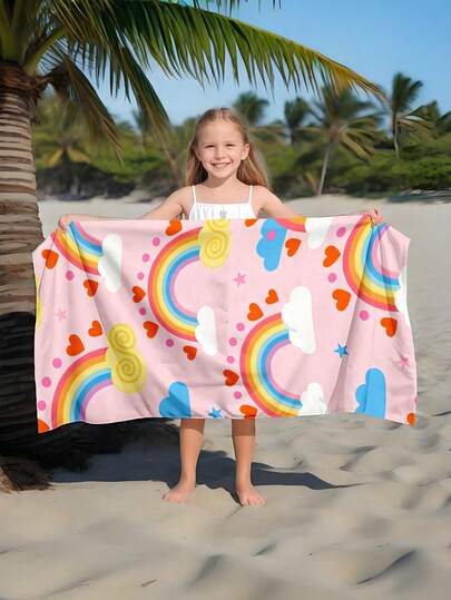 1pc Rainbow Kids Beach Towel, Super Soft Microfiber Extra Large Beach Blanket, Super Absorbent Bath Towel, Suitable For Travel, Swimming Pool, Diving, Surfing, Yoga, Camping, Available In Multiple Sizes, Beach Accessories For Beach, Pool, Travel, Camping, Yoga