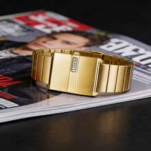 男士奢华方形表壳石英表，蝴蝶扣表带，简约小表盘 - 均碼 - 查看 6