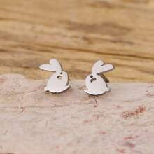 1 Pair Charming Stainless Steel Rabbit Earrings - Cute Punk Style, Perfect For Parties And Daily Wear. Ideal Gift For Ladies. - GED904 - View 8