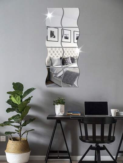 4/6/8/10 قطعة ملصقات حائط مرآة ثلاثية الأبعاد على شكل موجة من الأكريليك، ديكور المنزل للغرفة المعيشة وغرفة النوم والممر