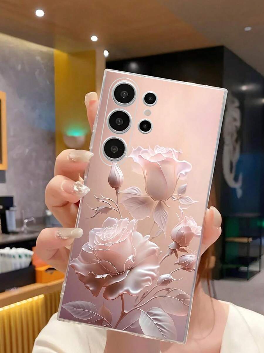 1个迷人鲜艳粉色玫瑰花透明软手机壳,兼容 17系列、荣耀、三星Galaxy A04e/12/A13/A14/A34/A50/A52/A53/A54/S21/S22/S23/S24/S25/S25 Ultra、6A/7A/8A、12T/13T,国际版,非国内版 - 無色 - 查看 1
