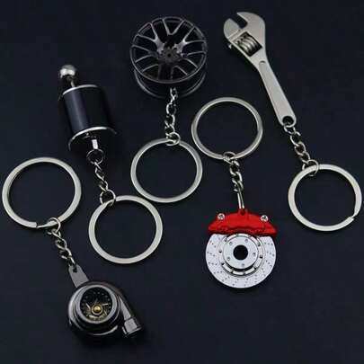 1/3/5/8pcs Car Enthusiast Keychain Set, Including Manual Gear Shift, Wheel Hub, Wrench, Turbocharger, Brake Disc And Other Car Part Keychains, Car Accessories, Car Lover Gift Set, Suitable For Cars, Trucks, Motorcycles, Car Parts Keyring, Car Parts Keychain Set, Can Be Used For Hanging Keys, Small Ornaments, Work Cards, Etc. Car Accessories Hanging Decoration, Cute Gothic Y2K Style.