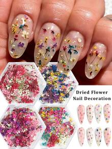 混色滿天星仿真乾燥花美甲飾品葉簇 春夏美甲用品 3D人造花美甲藝術裝飾指甲飾品 - 彩色 - 查看 1