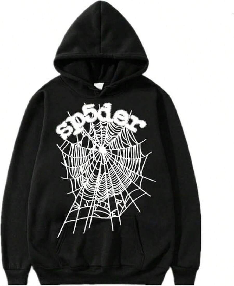 2026 Fall Fashion Sweatshirt Graphic Hoodie Spider Print Drawstring Pullover Autumn Y2K Long Sleeve Sweatshirt Streetwear,Hoodie - Comfortable Casual Pullover With Eye-Catching Design, Hooded Sweatshirt For Fall/Winter, Complete With Handy Pocket Suitable For Running, Casual Wear, Gatherings, Parties, And More - Black - View 1