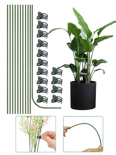 40支装带夹子的植物支撑杆，柔韧可弯曲，适用于花园、番茄、玫瑰、室内外植物、蝴蝶兰、盆栽、花卉、蔬菜、果树等。
