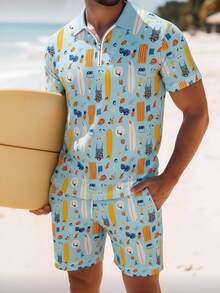 Bộ áo polo tay ngắn và quần short nam phong cách thường ngày đi nghỉ mát. - Nhiều màu - Xem 5