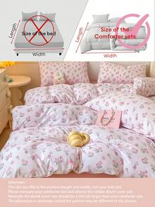 三件套被套组 - 1 个被套 + 2 个枕套（不含填充物），床上用品套装，时尚花卉图案，柔软舒适，适合宿舍、家庭卧室、酒店，四季皆宜，带拉链封口和枕套，多种颜色可选，超大尺寸 - 安妮兔 - 查看 4