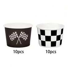 10个/20个/40个装黑白格子冰淇淋赛车主题派对冰淇淋杯、甜点杯、圣代杯、婚礼生日派对用品 - 查看 6