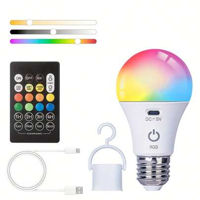 Bóng đèn LED sạc lại được với cảm biến chuyển động, 15 chế độ màu, sạc USB, độ sáng cao, điều khiển cảm ứng, thích hợp cho phòng ngủ và phòng khách, gắn tường, đế E26 và E27.