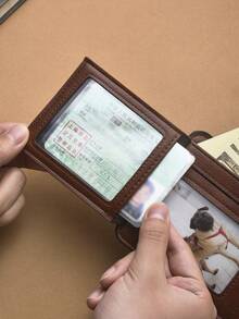 Men's Slim Bifold Wallet, Vertical Trifold Leather Card Holder With Driver's License Compartment, Multi-Function - Multicolor - View 7