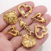 5-Piece 304 Stainless Steel Heart-Shaped Shell Fishbone Mini Pendants Jewelry Making DIY Women's Necklace Earrings Gold-Plated Pendant Connectors Bulk Jewelry Craft Supplies - Pendants - View 3