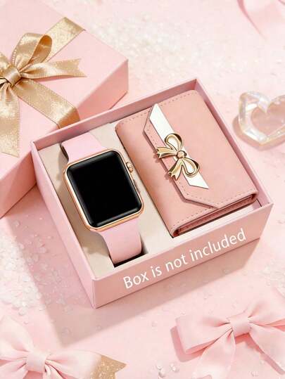 2/1 pieza Reloj digital elegante y de moda con pantalla LED, emparejado con una billetera multifunción, adecuado para el uso diario de las niñas, perfecto para vacaciones, viajes, decoración de fiestas, regalo de cumpleaños/festividad, regalo de regreso a la escuela/graduación, regalo para amigos, accesorios para niñas