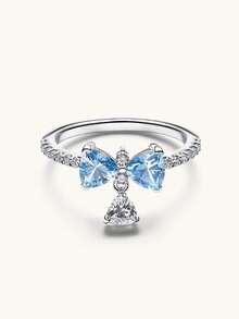 1PC Sliver Butterfly-Shaped Design Ring, With With Oval Gemstone Ring,Luxury And Unique For Women Wedding And Banquets, Daily Decor Jewelry Gift - 彩色 - 查看 3