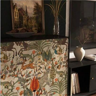 Retro Floral And Wildlife Self-Adhesive Wallpaper Roll, 17.7 Inches X 118 Inches, Waterproof And Removable Contact Paper, Suitable For Living Room, Kitchen, Bedroom, Dormitory Decoration - Containing Animal And Plant Elements, Home Decoration Wallpaper | Artistic Wall Decoration | Waterproof Wallpaper, Bedroom Wall Wallpaper