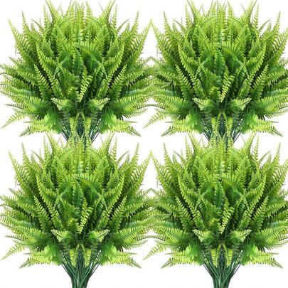4 piezas de plantas artificiales simuladas, decoración de jardín resistente a los rayos UV para habitación, dormitorio, pared, plantas verdes falsas de plástico, decoración del hogar, decoración del baño, hojas de helecho artificial, hiedra y verdor para decoración interior y exterior, decoración artificial realista para festivales y celebraciones