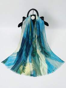 1pc Ombre Blue-Green Scarf, Headband, Hijab - Multicolor - View 2