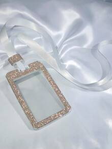 1pc Rhinestone Studded ID Card Holder With Lanyard, Fashionable & Personalized Card Holder For Student/Office ID, Campus Card, Meal Card, Access Card, Bus Card, Protective Case With Anti-Lost Strap - Clear - View 8