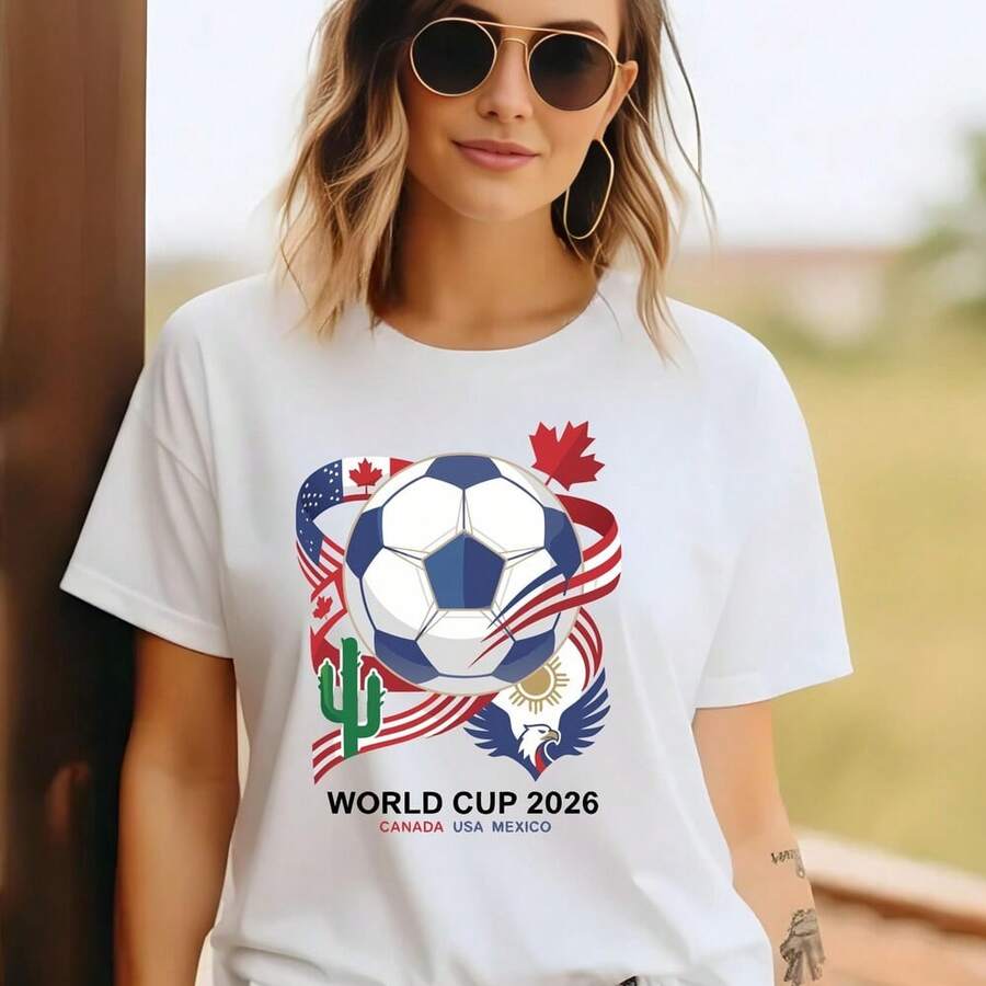 World Cup 2026 Graphic Tee, ComfortColors Soccer Fan Shirt S-4XL - White - View 1