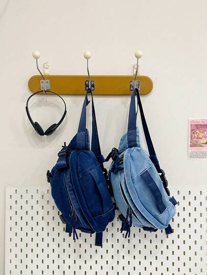 1 Piece Big Kids Denim Chest Bag Cross Shoulder Bag Casual Bag Mobile Phone Bag Money Pouch Bag Shopping Bag, Lightweight And Portable Zipper Closure Machine Washable, Soft Denim Material Zipper Decoration, Suitable For Junior High School Students, High School Students, Girls, Girls, Teenagers, Classmates, Girlfriends, Couples, Etc., Essential For Daily