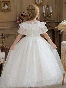 Girls' White Embroidered Flower Girl Wedding Dress, High-End Mini Wedding Gown - White - View 6