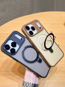 磁吸式 1 件透明磨砂隐形指环支架手机壳，兼容 17 Air 16 15 14 13 12 11 Pro Plus Max，支持无线充电，带玻璃镜头盖和保护膜，防水、防震、防摔、防刮。 - 金色 - 查看 6