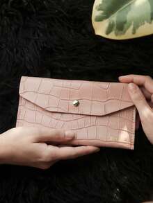 1pc Personalized Stone Texture Cash Envelope Wallet Customized Gold Monogram Long Minimalist Soft PU Leather Wallet Christmas Red & Green Travel Wallet Custom Travel Accessories Gift - Multicolor - View 9