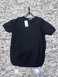 Men's Short-Sleeve Knit Sweater - Elegant Casual Slim Fit Style - 黑色 - 查看 6