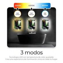 Espejo Rectangular Con Luz Led 50 X 70 Cm 3 Tonos De Luz Fría Neutra Cálida Atenuable Para Baño O Tocador Interruptor Táctil Montaje Vertical + Ganchos Transparentes 6pzs + Toallas 4pzs - Negro - Ver 6