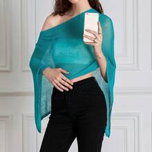 Women Sheer Mesh Poncho Top Crochet Knit Lightweight See Through Shawl Wrap Summer Oversized Loose Shrug Beachwear Swimsuit Bikini Cover Ups - 水鴨藍 - 查看 9