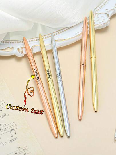 1/5/10/20pcs Customized Text/Logo Metal Signature Pen, Elegant Bridesmaid Pen, Suitable For Weddings, Daily Office Use, Metal Ballpoint Pen For Business, Hotel Front Desk, Desktop, Advertising Pen, Gift For Parents, Students, Teachers, Anniversary, Wedding, Birthday, Colleagues