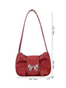 折叠式PU皮革手拿单肩包，饰有金属蝴蝶结，适合日常出行和休闲约会，可爱优雅的小包款式，Tready新月形女士包 - 酒紅色 - 查看 5