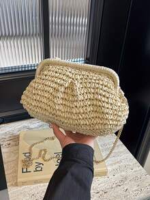 Sac de paille de plage d'été avec décoration de coquillages, sac à bandoulière mode chaîne pour les vacances - A - Voir 8