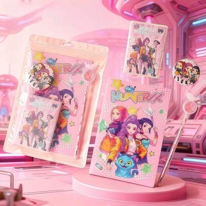 1 Set High-Quality New KPOP Student Stationery Set, Provided By Witch Hunter Group - KPOP Notebook, KPOP Badge, KPOP Ballpoint Pen, KPOP Memo Pad, Stationery Gift Set [Random Style Shipped]