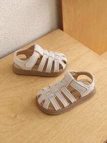 A Pair Of Male Baby PU Sneakers With A Fashionable And Classic European Style And Roman Style Hook And Loop Design, Suitable For Summer. - Beige - View 4