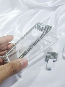 1pc Rhinestone Studded ID Card Holder With Lanyard, Fashionable & Personalized Card Holder For Student/Office ID, Campus Card, Meal Card, Access Card, Bus Card, Protective Case With Anti-Lost Strap - Clear - View 4