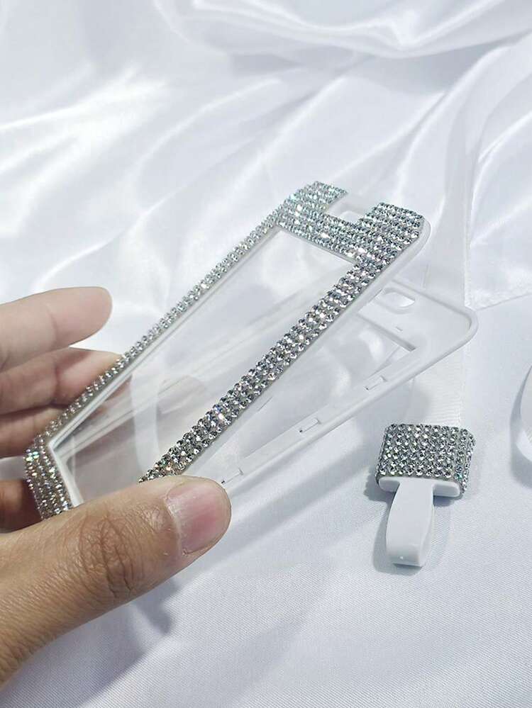 1个镶钻证件卡套，带挂绳，时尚个性化卡套，适用于学生证/办公证、校园卡、餐卡、门禁卡、公交卡，带防丢带保护套 - 無色 - 查看 4