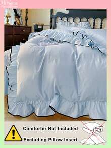 Juego de ropa de cama floral suave de 3 piezas en color azul claro - 1 funda nórdica y 2 fundas de almohada, textil para el hogar cómodo y suave, disponible en varios colores, adecuado para dormitorio, sencillo y de moda, lavable a máquina, sin relleno - Celeste - Ver 4