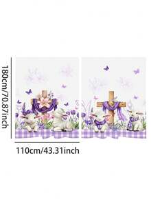 1/2/3 piezas - Cenefa de ventana a cuadros de Pascua, cortina corta con estampado floral de huevos de conejo, cenefa de estilo campestre de Pascua, decoración de ventana de poliéster para cocina y dormitorio - Ver 12