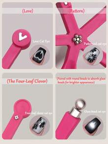 8-In-1 Purple Nail Art Magnetic Set, Includes Powerful Magnets, Heart-Shaped Cat Eye Tool, Multi-Function Cat Eye Gel Polish Magnetic Pen, 3D Magnetic Nail Polish Stick, Multi-Function UV Gel French Cat Eye Manicure Magnetic Tool, Suitable For Home Nail Salon DIY, Nail Supplies, Nail Tools, Back To School Season, Nail Art, Nail Stickers, Nail Tools - Red - View 2